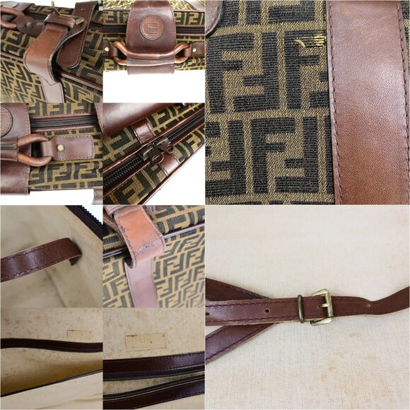 FENDI Logo Zucca Pattern Suitcase Travel Hand Bag Canvas Leather Brown 36YG733 - Picture 15 of 15